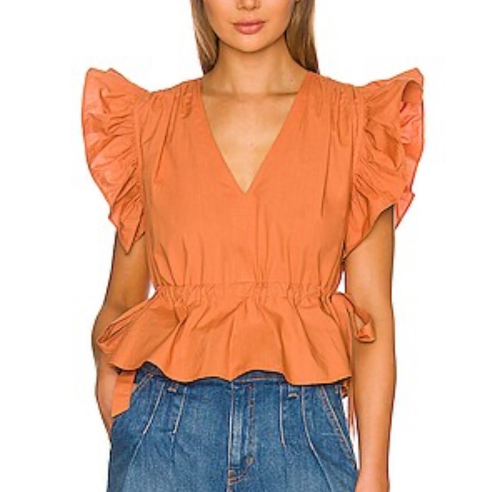 Ulla Johnson Terracotta Ruffle Sleeve Blouse